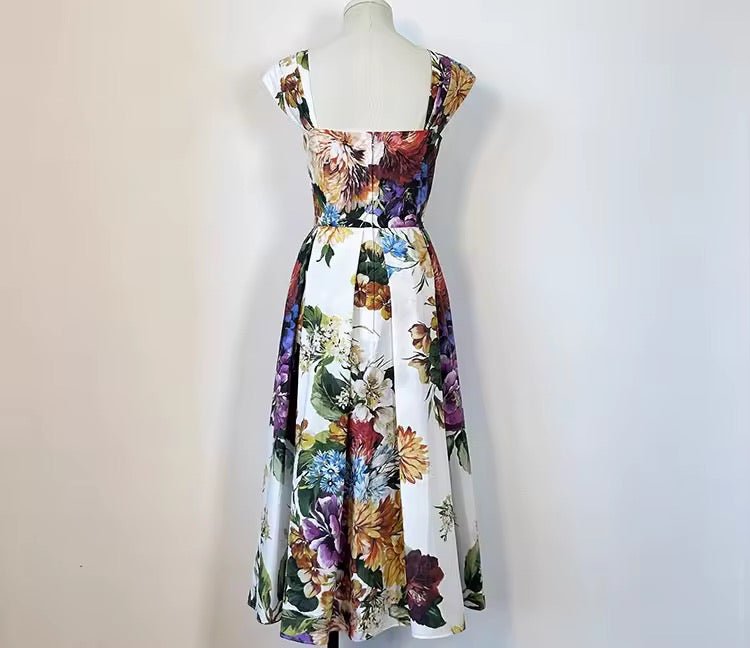 Italian August Flowers print cap sleeve 100% cotton dress - Dress By Vicky