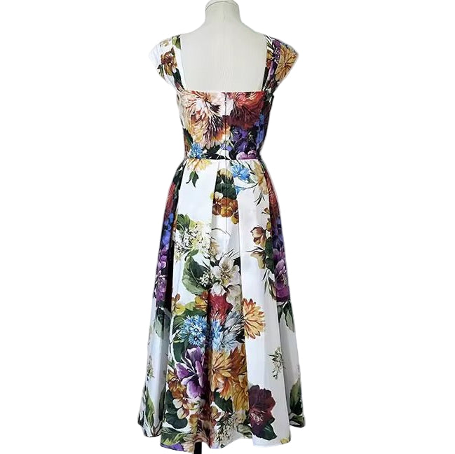 Italian August Flowers print cap sleeve 100% cotton dress - Dress By Vicky