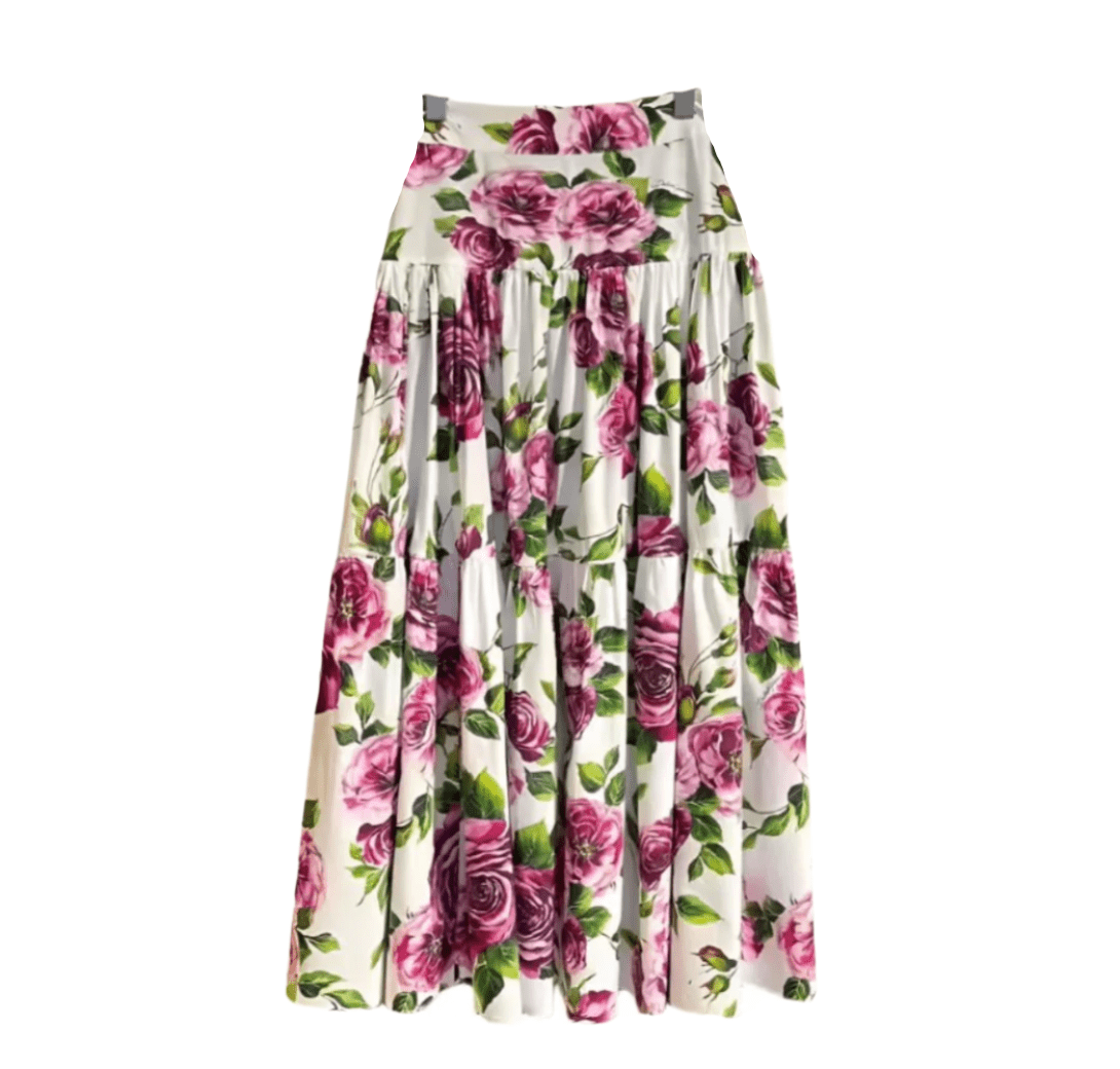 Italian Dark Peony print 100% cotton 3 tier gathered skirt - Dress By Vicky