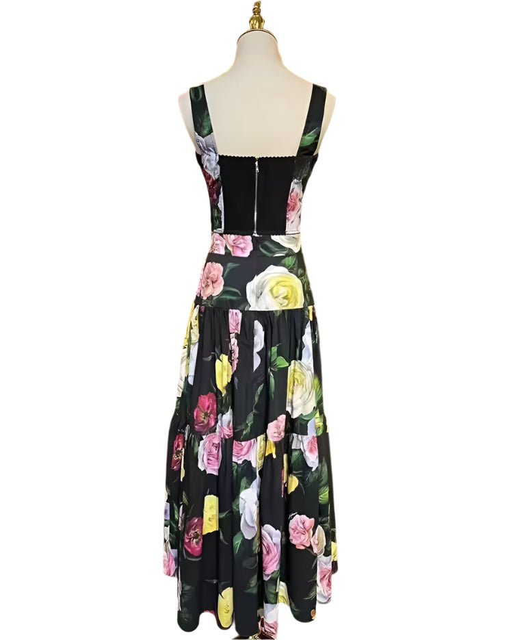 Italian Designer Luxury Multicolored Roses on Black print 100% cotton top - Dress By Vicky