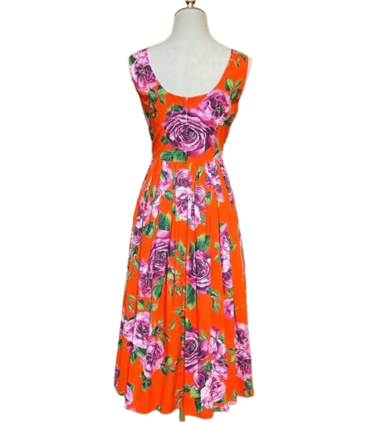 Italian designer Pink Roses on Orange print plunge back cotton dress - Dress By Vicky