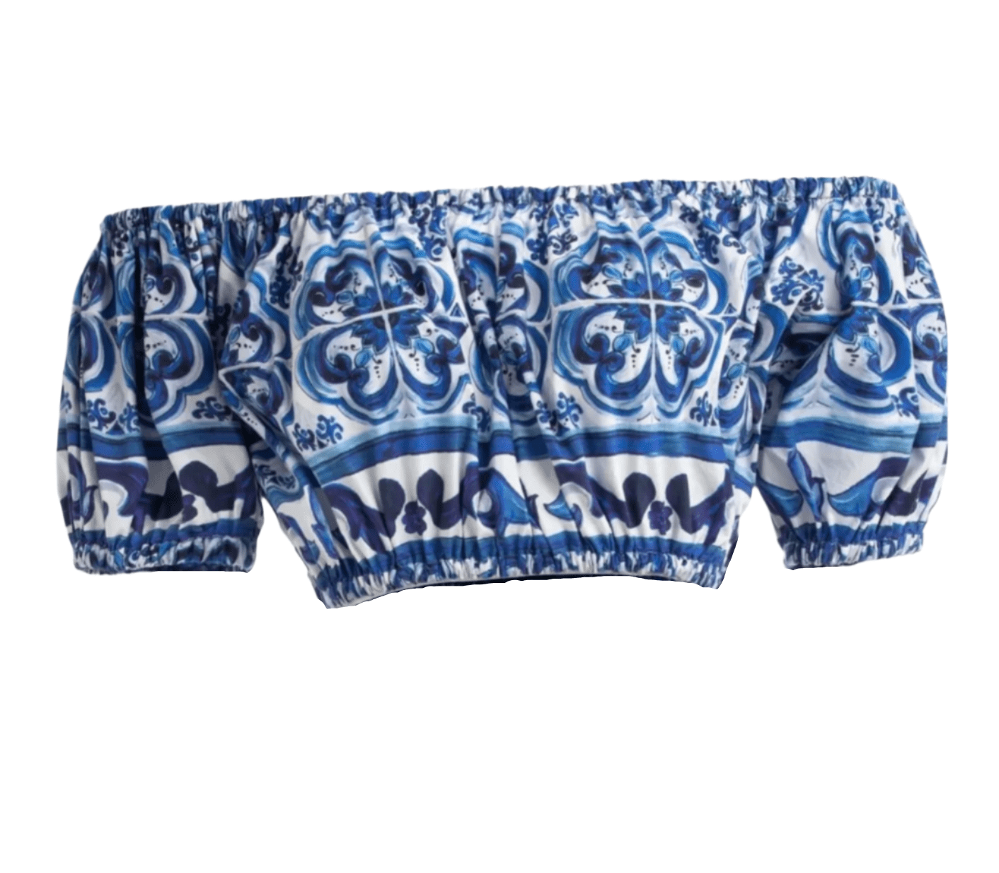 Italian designer Porcelain Majolica tiles print off shoulders 100% cotton top - Dress By Vicky