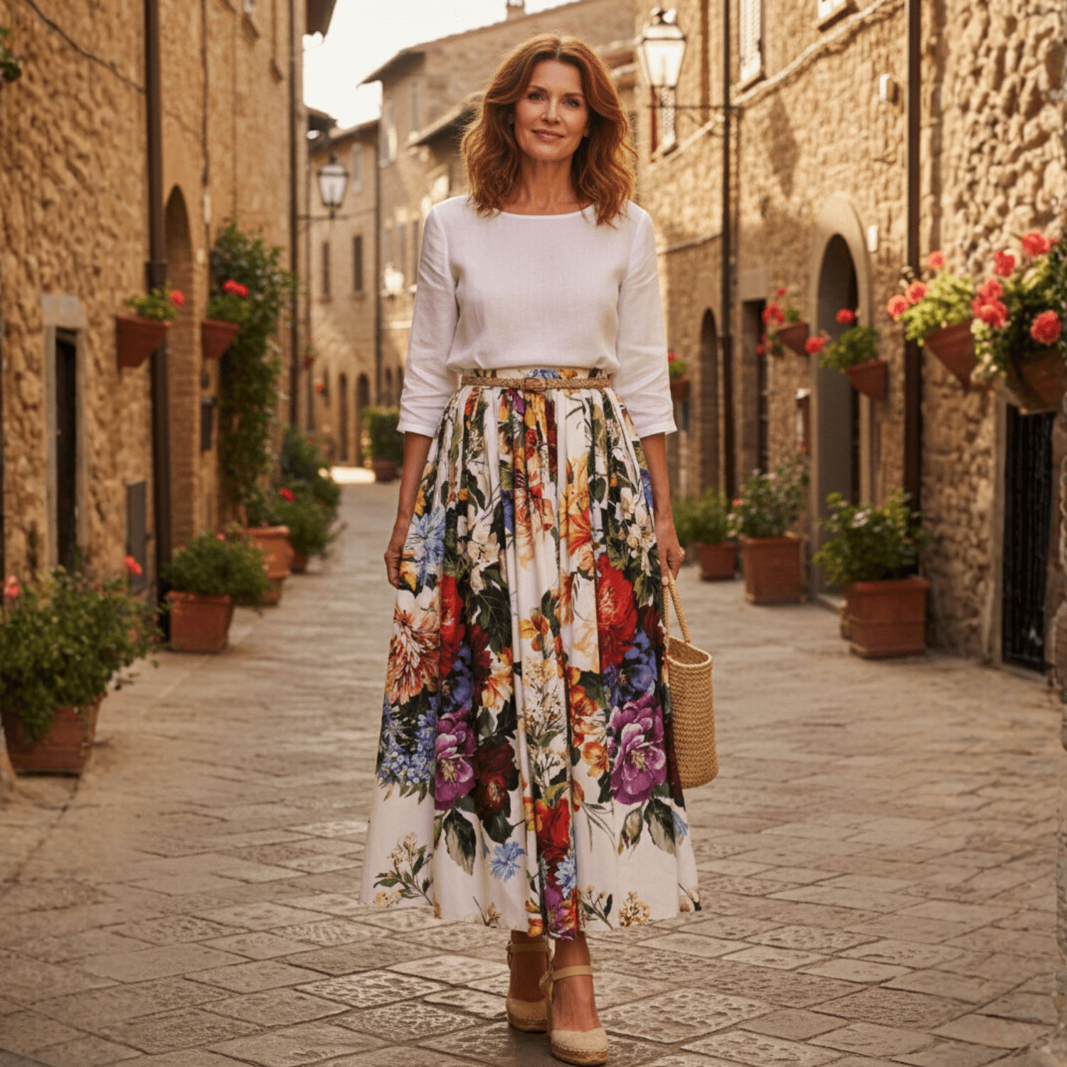 Italian Floral Cotton Maxi Skirt with Waist Tie - Dress By Vicky