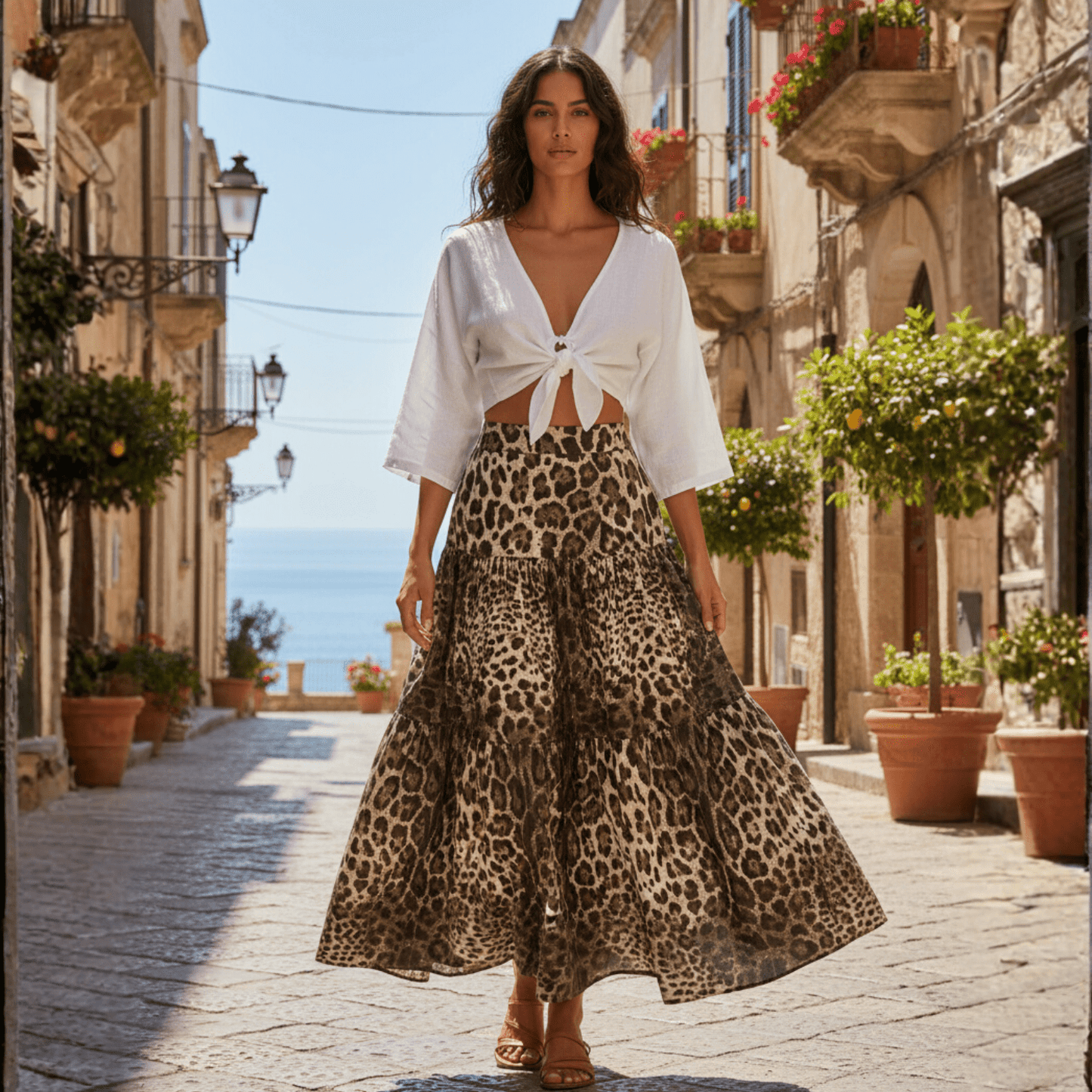 Italian Leo print 100% cotton maxi gathered skirt - Dress By Vicky