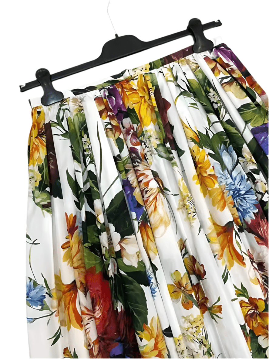 Italian Luxury August Flowers print 100% cotton midi skirt - Dress By Vicky
