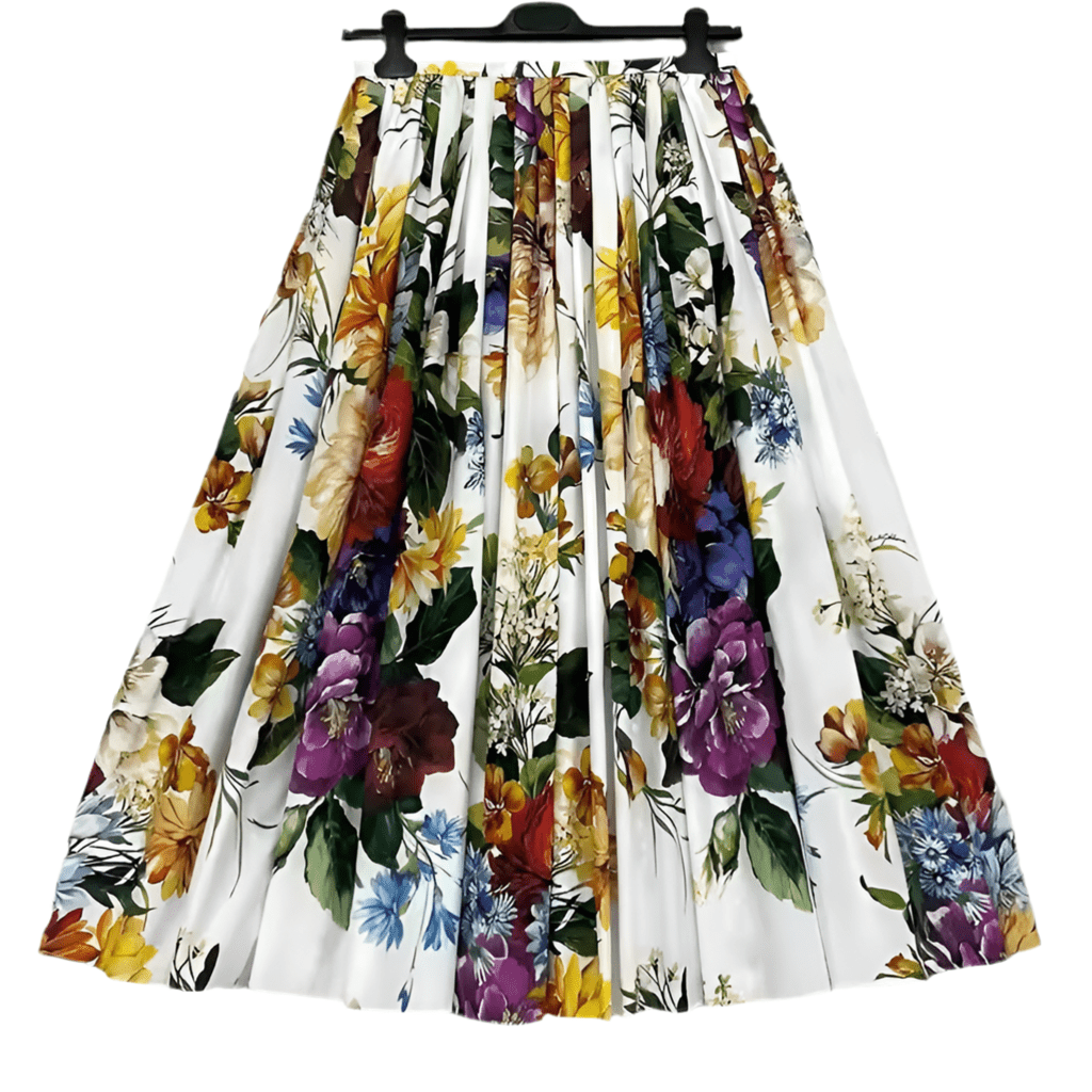 Italian Luxury August Flowers print 100% cotton midi skirt - Dress By Vicky