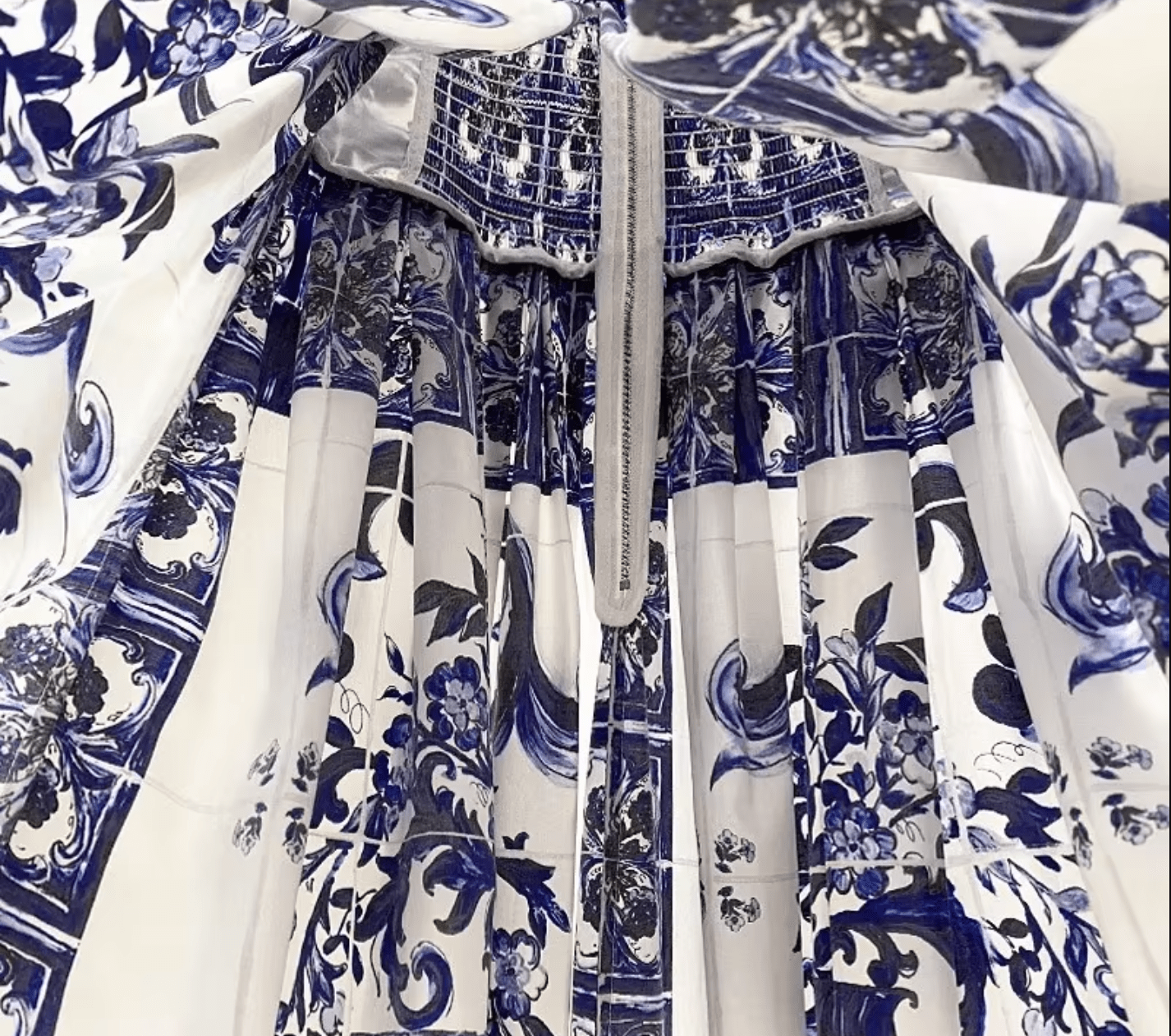Italian Luxury designer Blue Majolica print push up 100% cotton dress - Dress By Vicky