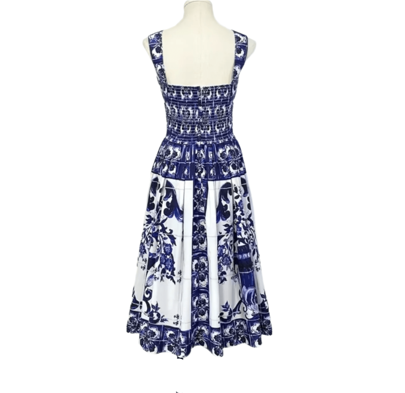 Italian Luxury designer Blue Majolica print push up 100% cotton dress - Dress By Vicky