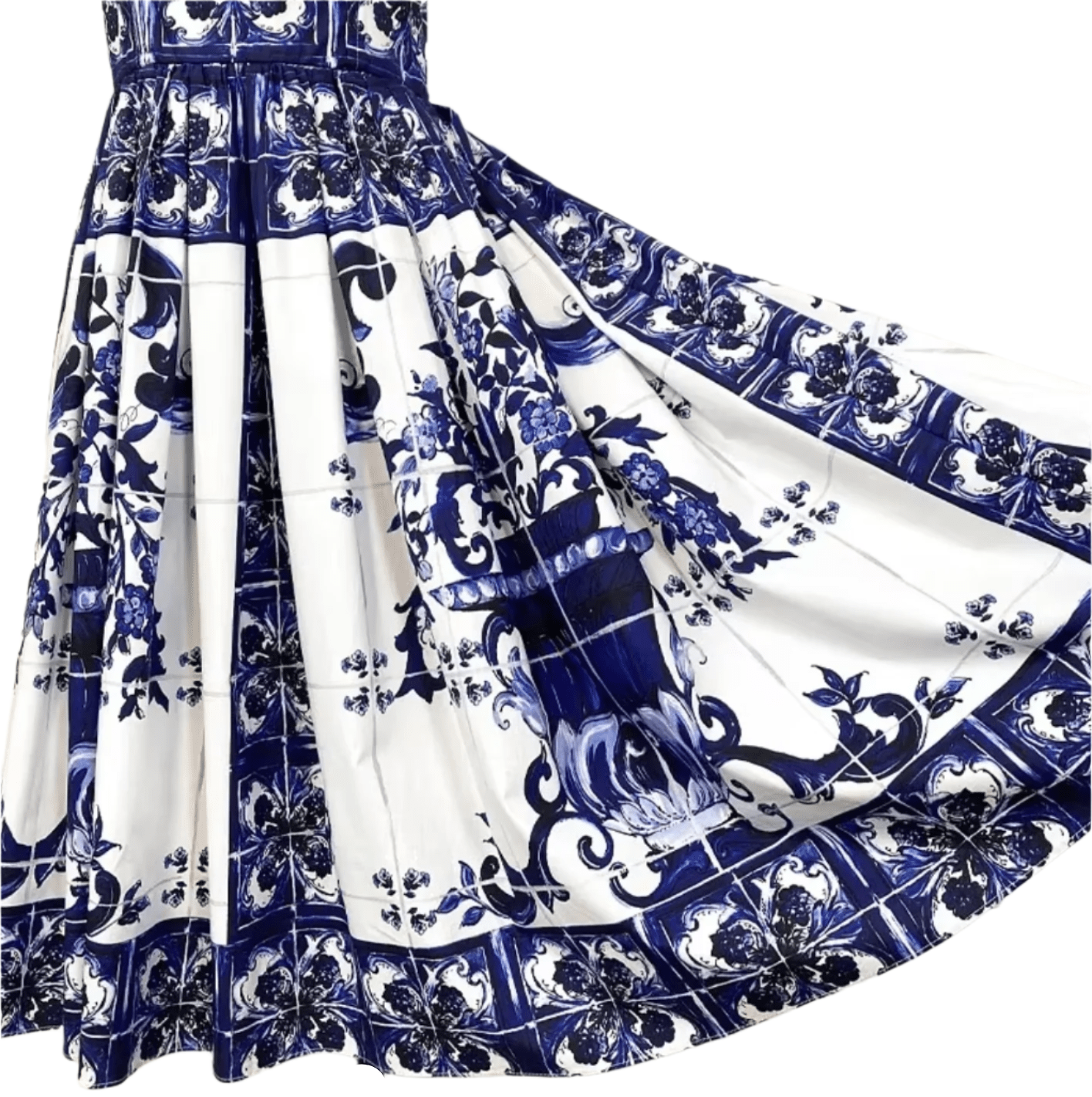 Italian Luxury designer Blue Majolica print push up 100% cotton dress - Dress By Vicky