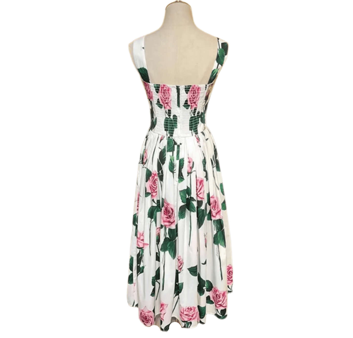 Italian Luxury designer Classic Pink Roses print push up 100% cotton dress - Dress By Vicky