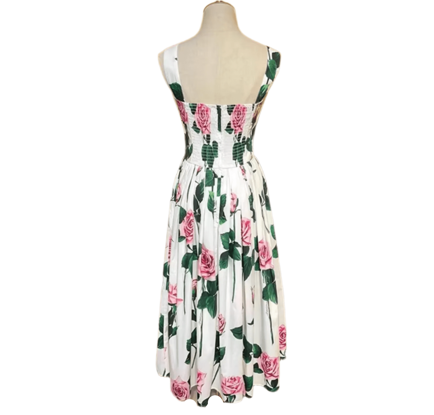 Italian Luxury designer Classic Pink Roses print push up 100% cotton dress - Dress By Vicky
