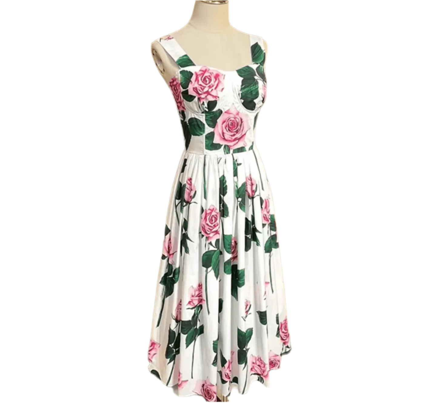 Italian Luxury designer Classic Pink Roses print push up 100% cotton dress - Dress By Vicky