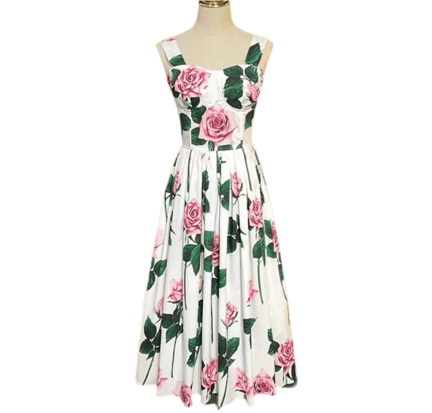 Italian Luxury designer Classic Pink Roses print push up 100% cotton dress - Dress By Vicky