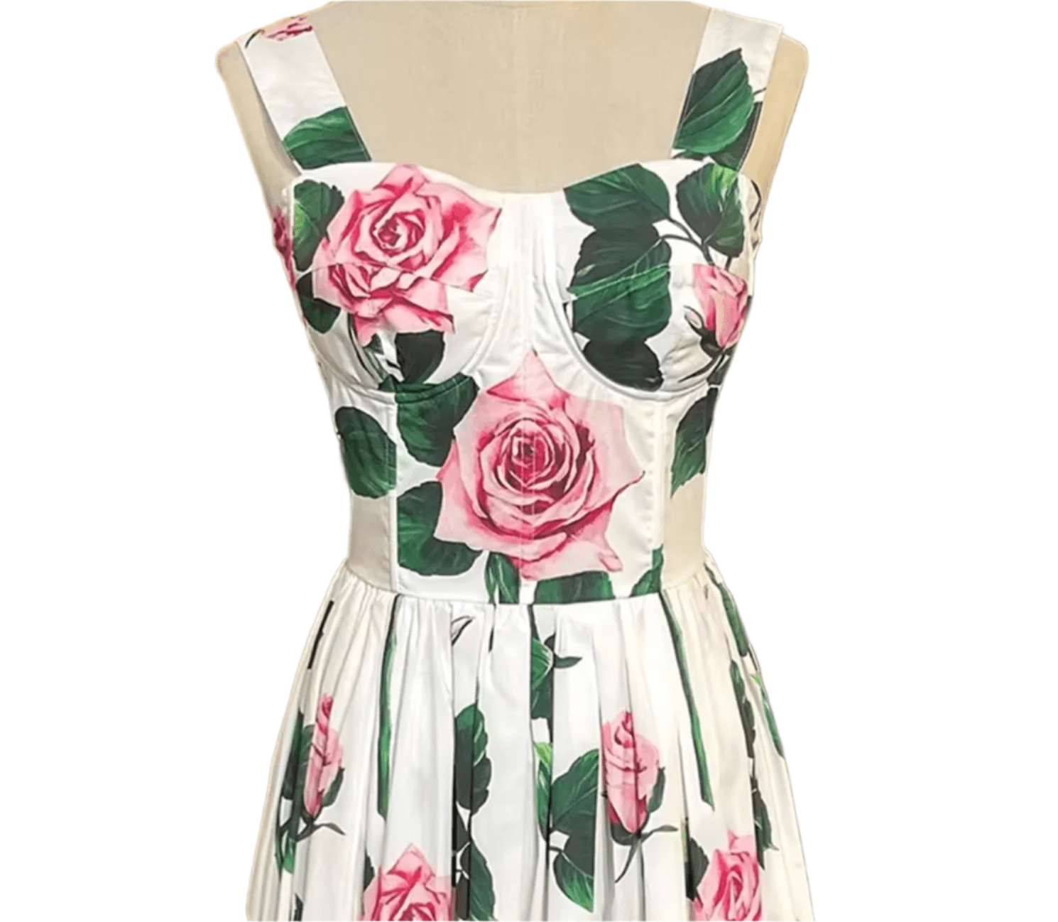 Italian Luxury designer Classic Pink Roses print push up 100% cotton dress - Dress By Vicky