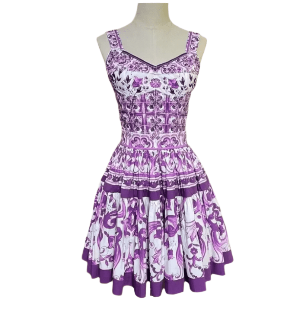 Italian Luxury Designer Lavender Majolica print 100% cotton mini full skirt - Dress By Vicky