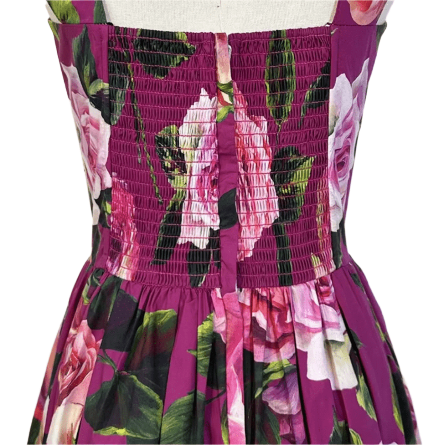 Italian Luxury designer Magenta Roses print push up 100% cotton dress - Dress By Vicky