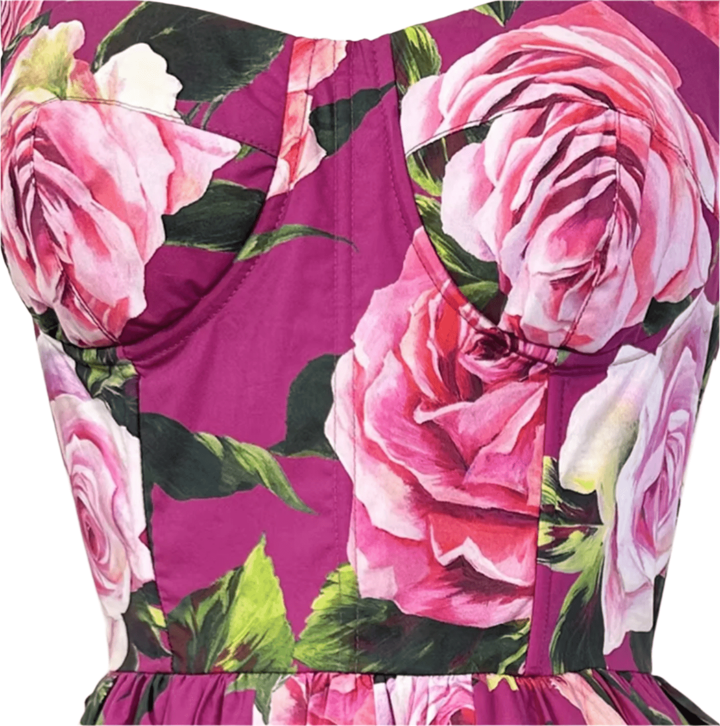 Italian Luxury designer Magenta Roses print push up 100% cotton dress - Dress By Vicky