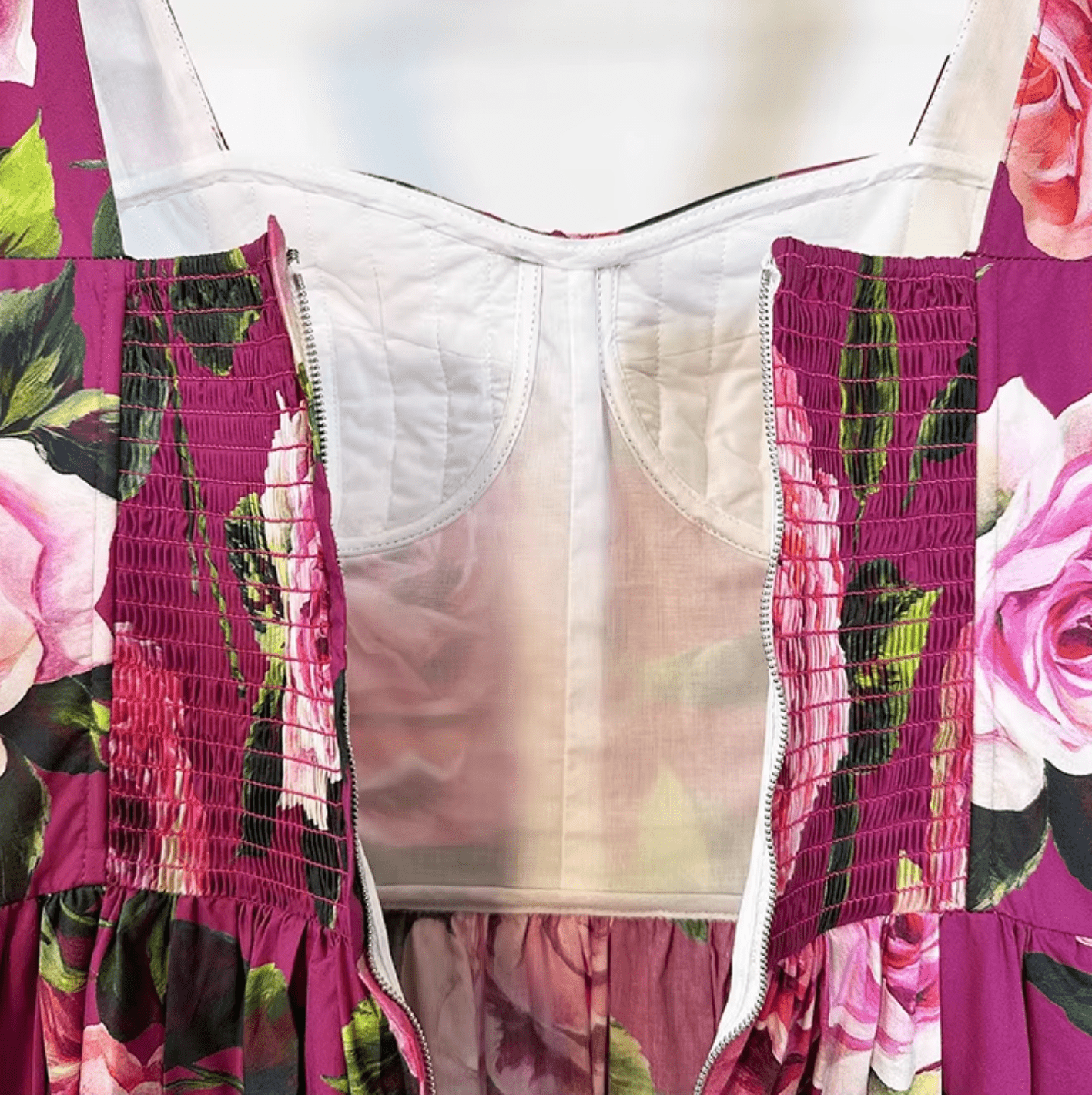 Italian Luxury designer Magenta Roses print push up 100% cotton dress - Dress By Vicky