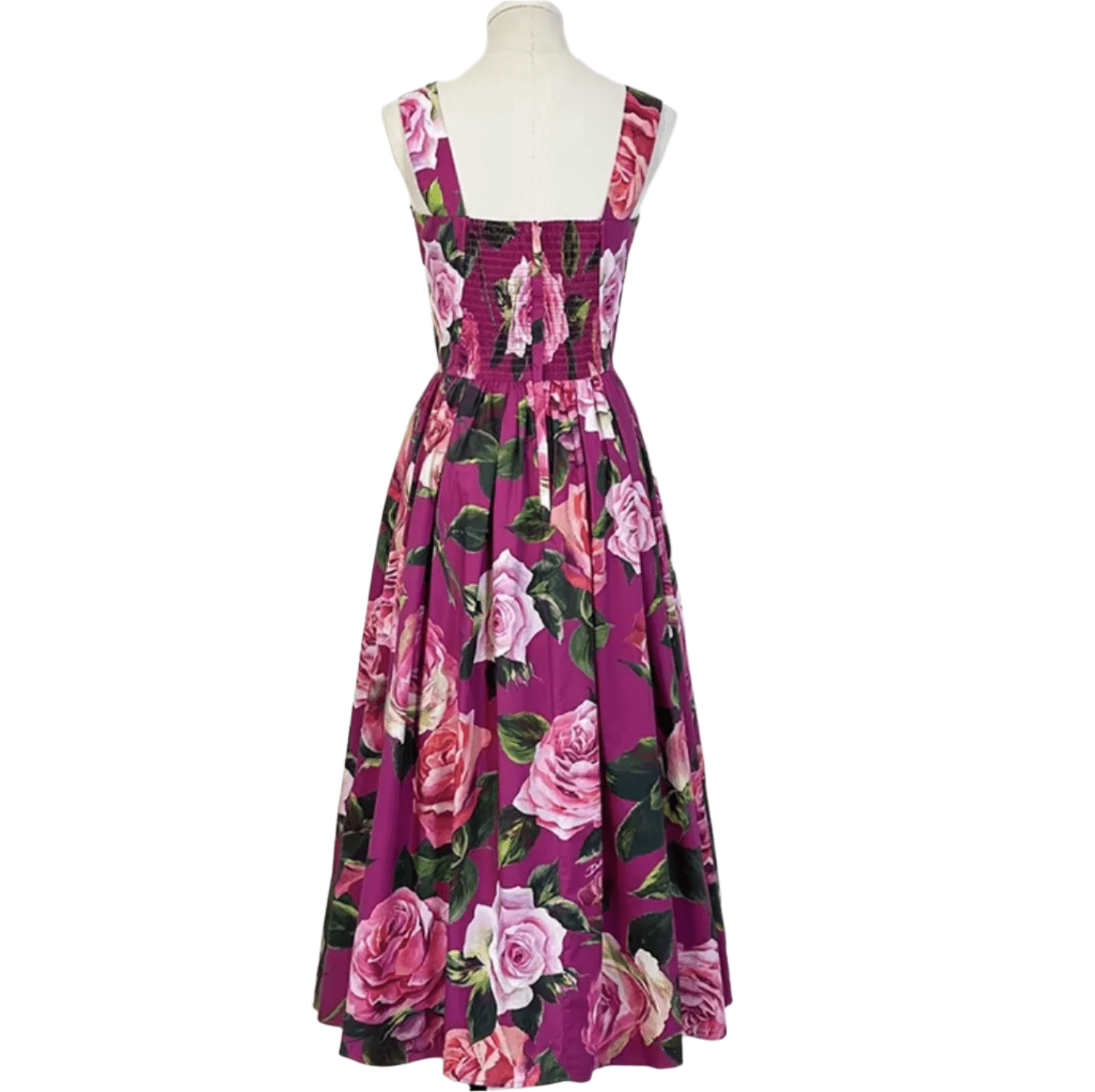 Italian Luxury designer Magenta Roses print push up 100% cotton dress - Dress By Vicky