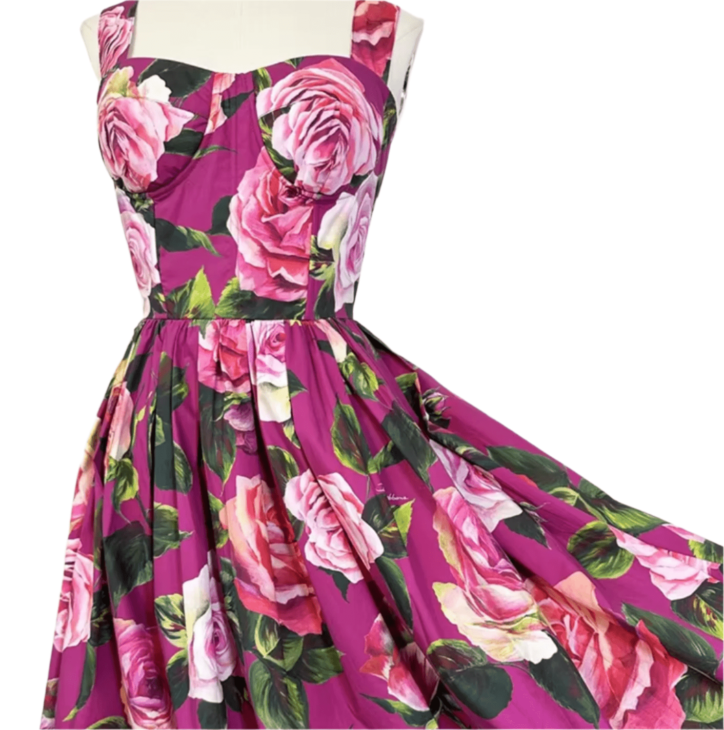 Italian Luxury designer Magenta Roses print push up 100% cotton dress - Dress By Vicky