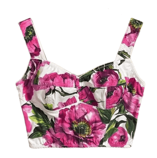 Italian Luxury Designer Magenta Tea Rose print 100% cotton top - Dress By Vicky