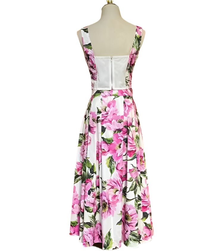 Italian Luxury Designer Pink Tea Rose print 100% cotton top - Dress By Vicky