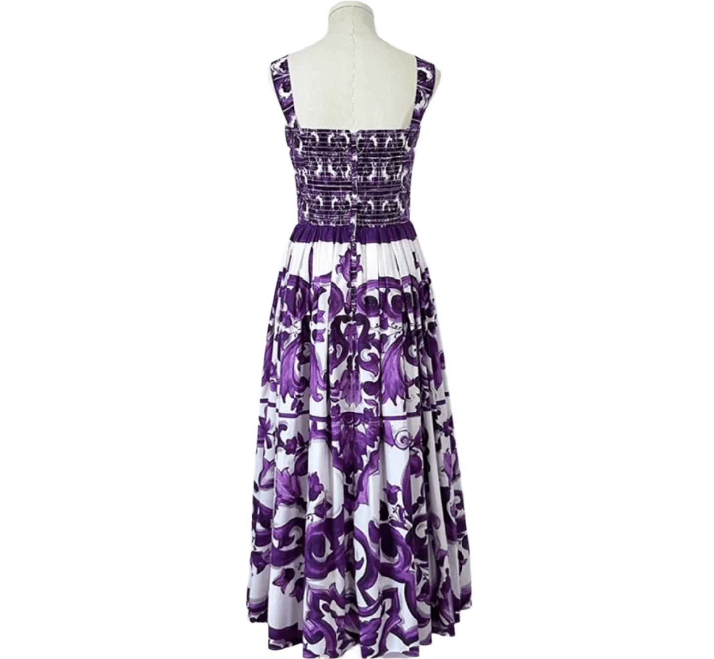 Italian Luxury designer Purple Majolica print push up 100% cotton dress - Dress By Vicky