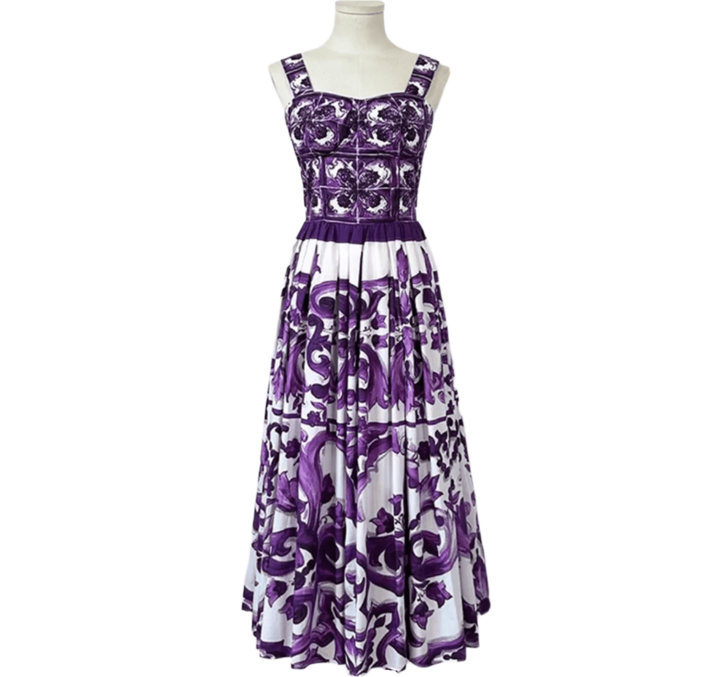Italian Luxury designer Purple Majolica print push up 100% cotton dress - Dress By Vicky