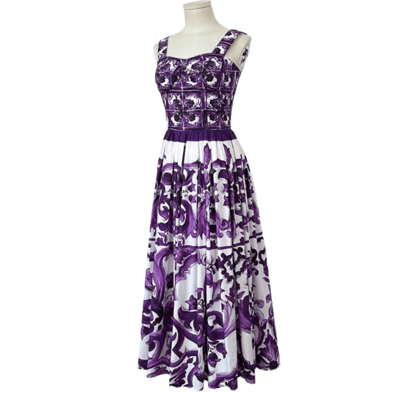 Italian Luxury designer Purple Majolica print push up 100% cotton dress - Dress By Vicky