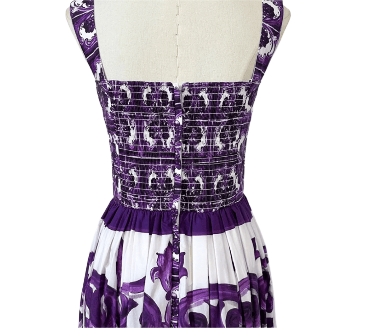 Italian Luxury designer Purple Majolica print push up 100% cotton dress - Dress By Vicky