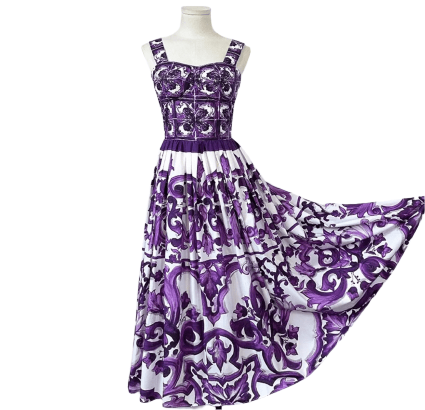 Italian Luxury designer Purple Majolica print push up 100% cotton dress - Dress By Vicky