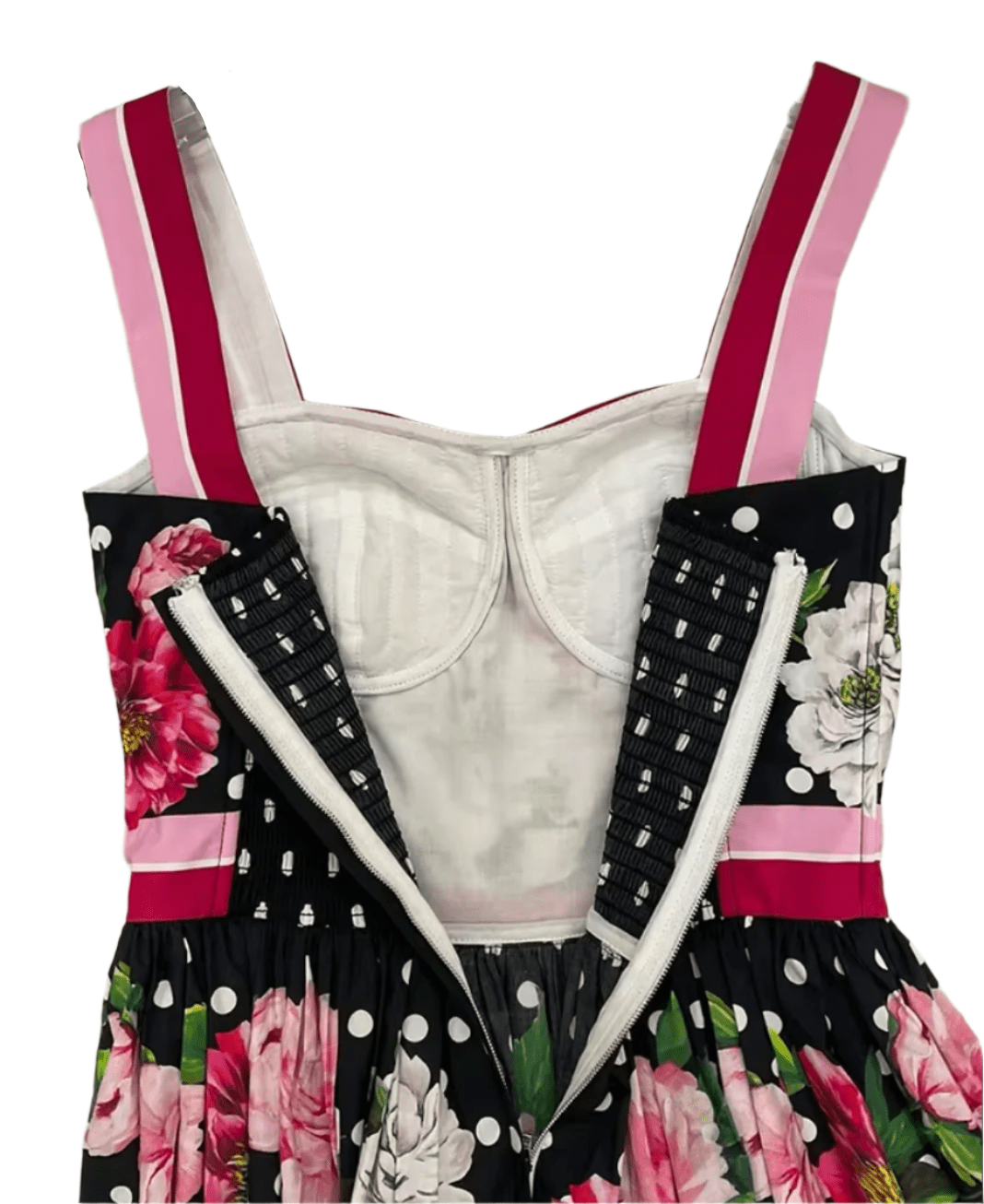 Italian Luxury designer Roses & Polka Dot print push up 100% cotton dress - Dress By Vicky