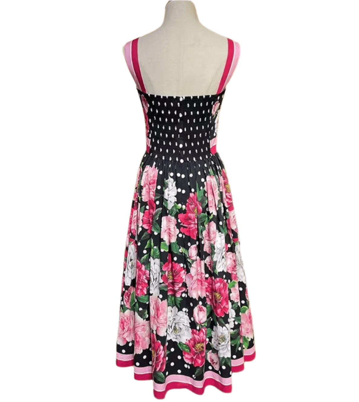 Italian Luxury designer Roses & Polka Dot print push up 100% cotton dress - Dress By Vicky