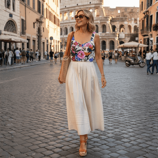 Italian Luxury Designer Roses & Violets print 100% cotton top - Dress By Vicky