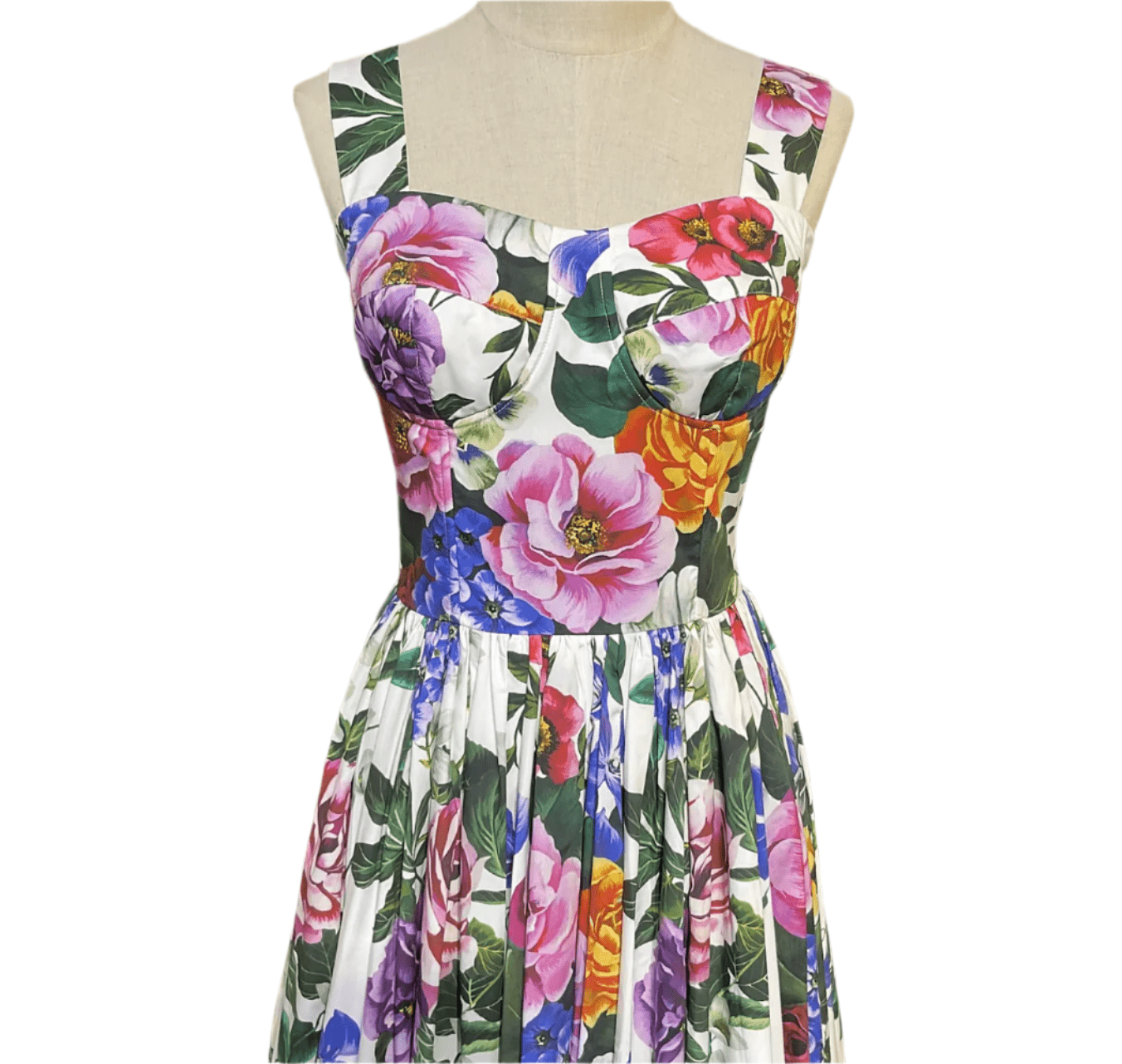 Italian Luxury designer Roses & Violets print push up 100% cotton dress - Dress By Vicky