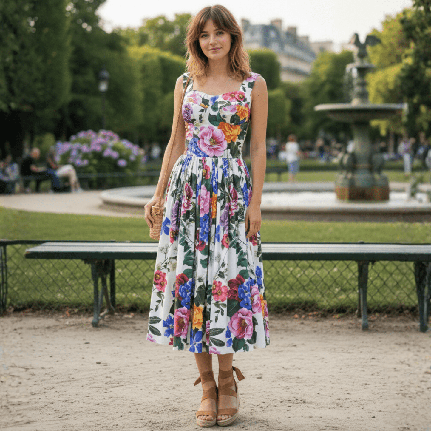 Italian Luxury designer Roses & Violets print push up 100% cotton dress - Dress By Vicky