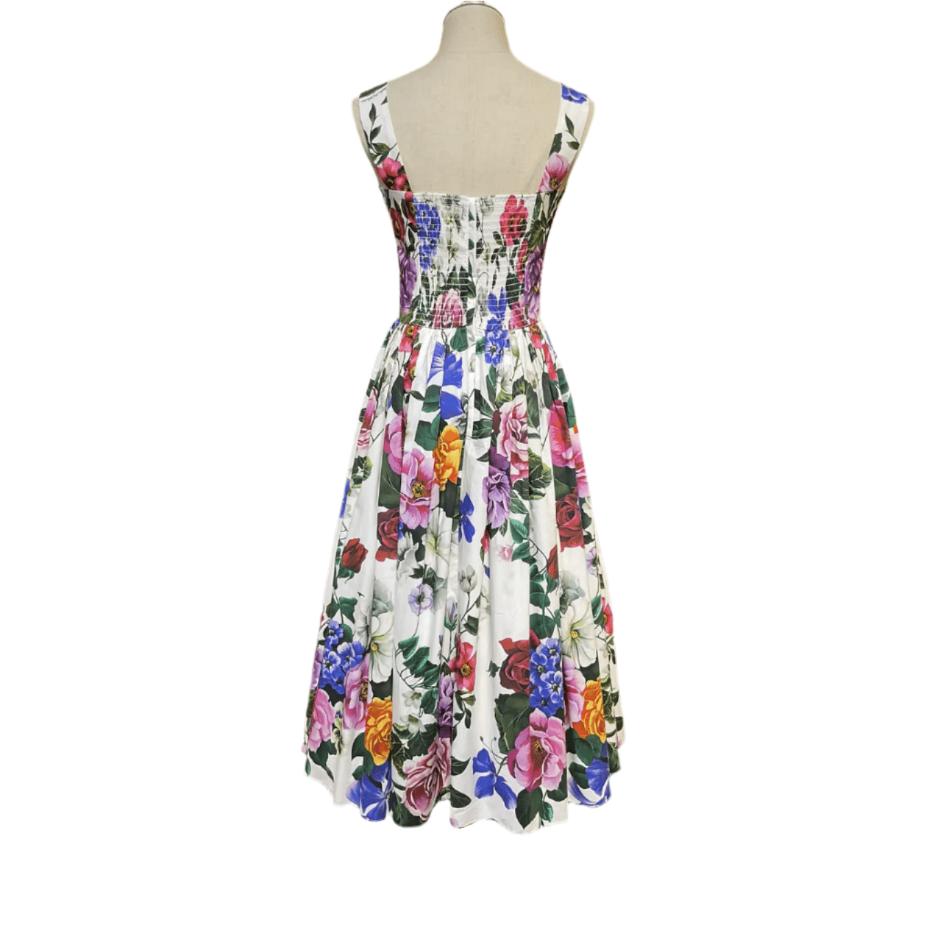 Italian Luxury designer Roses & Violets print push up 100% cotton dress - Dress By Vicky