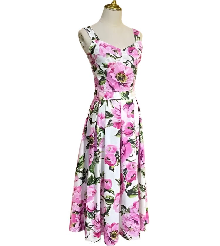 Italian Luxury Designer Tea Roses print 100% cotton skirt - Dress By Vicky