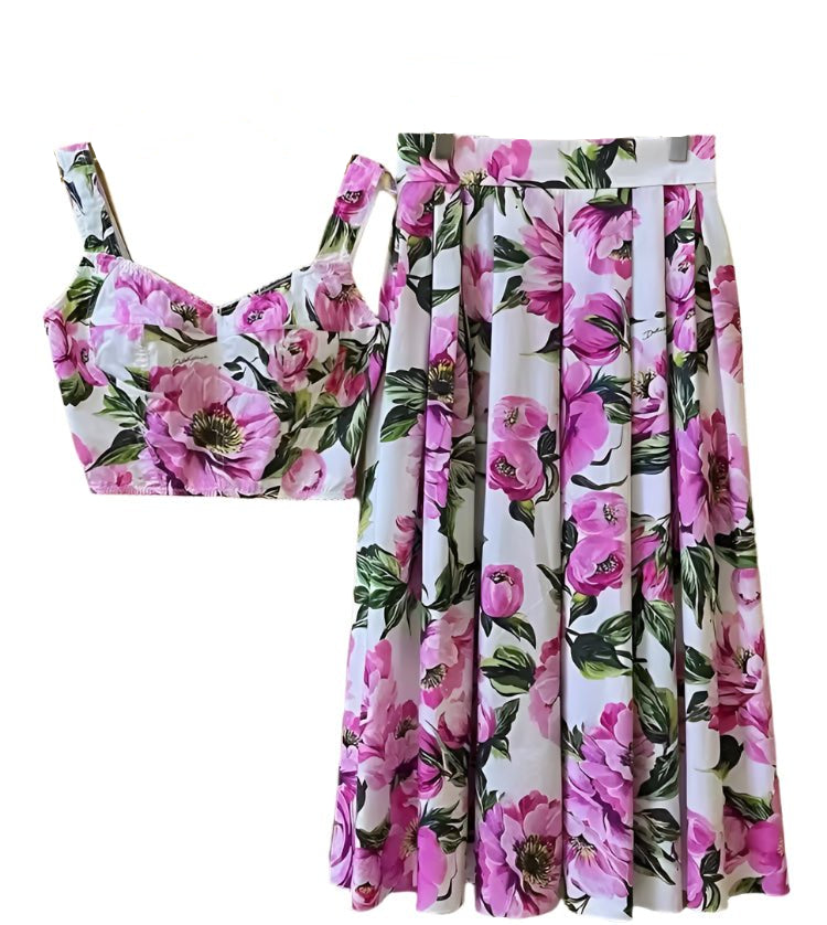 Italian Luxury Designer Tea Roses print 100% cotton skirt - Dress By Vicky