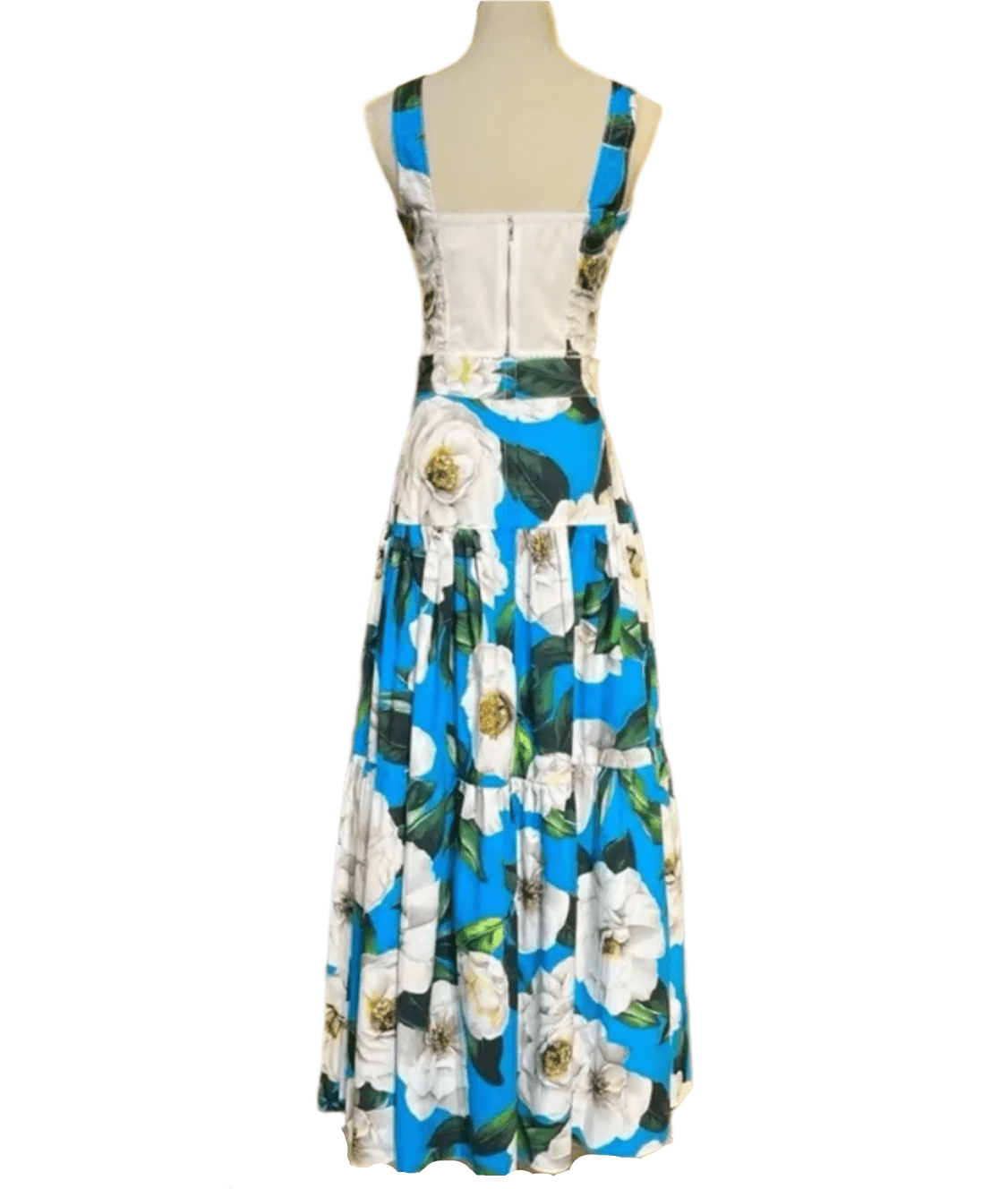 Italian Luxury Designer White Roses on Blue print 100% cotton top - Dress By Vicky