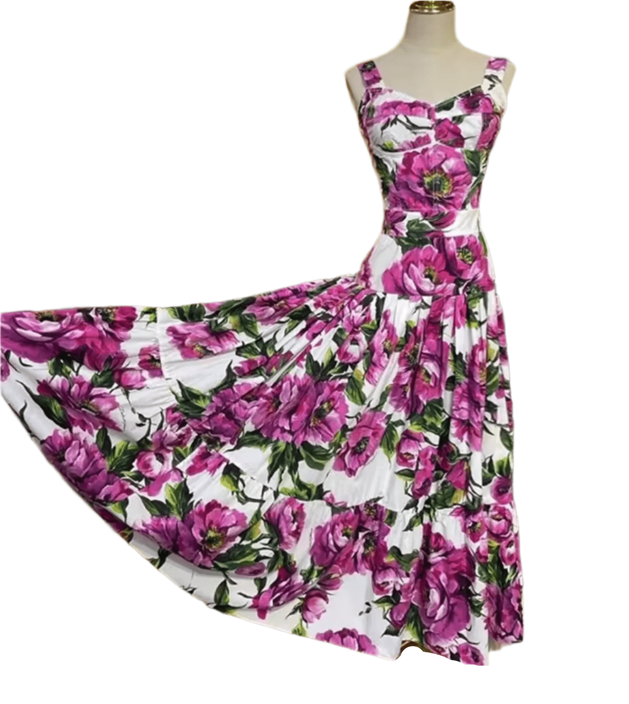 Italian Luxury Magenta Roses print 100% cotton 3 tier gathered skirt - Dress By Vicky