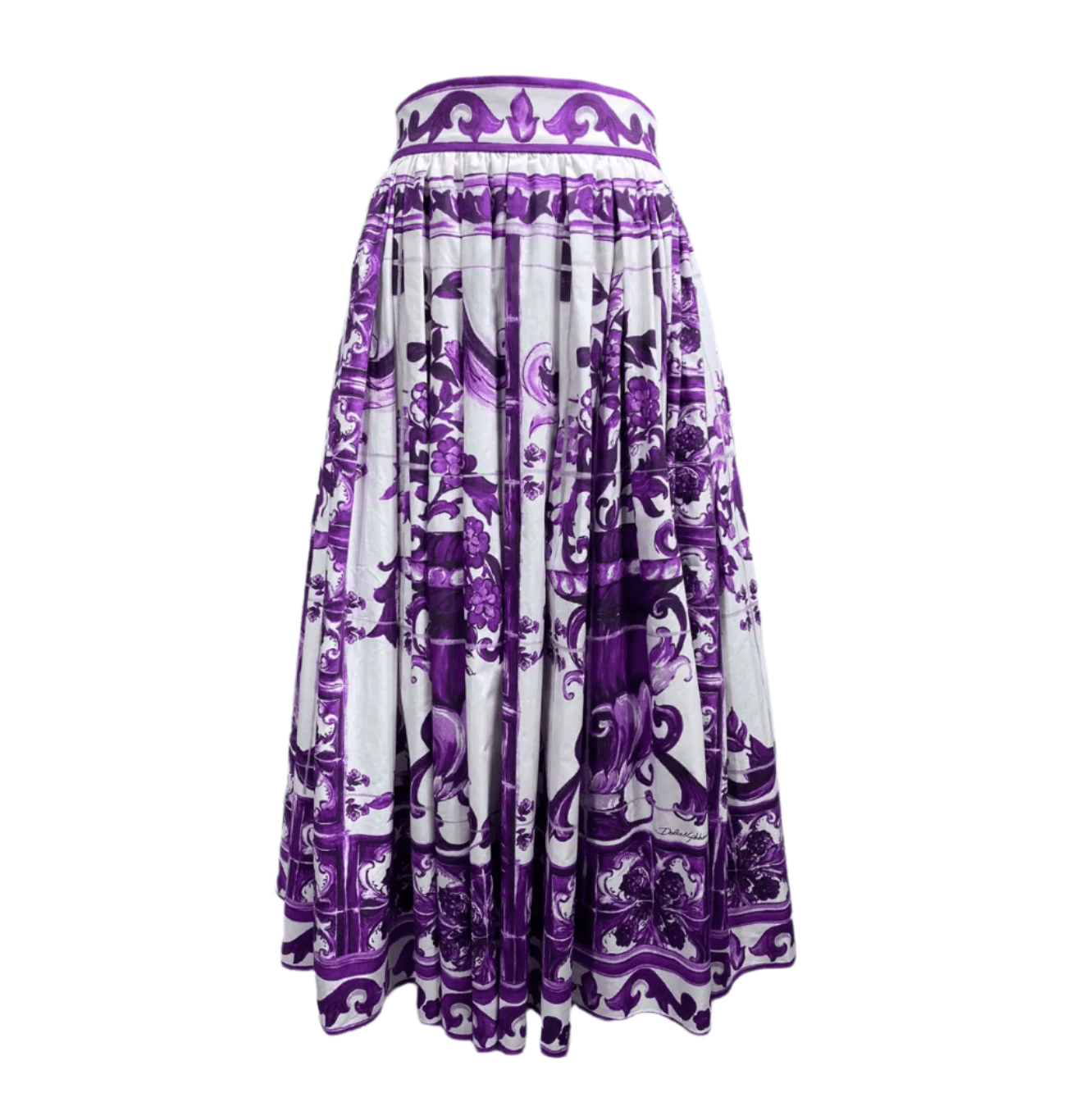Italian Luxury Purple Majolica 100% cotton midi full skirt - Dress By Vicky
