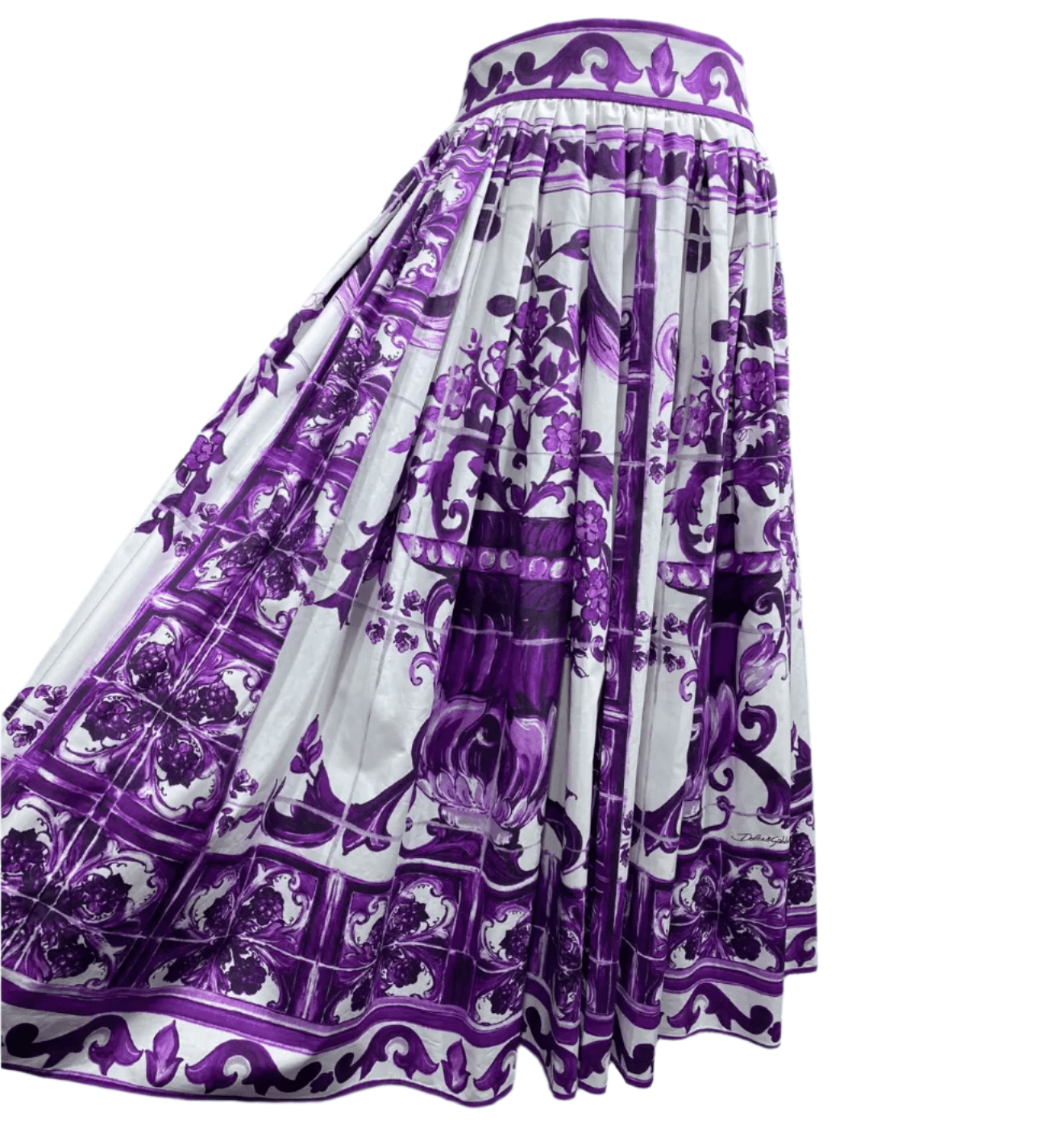Italian Luxury Purple Majolica 100% cotton midi full skirt - Dress By Vicky
