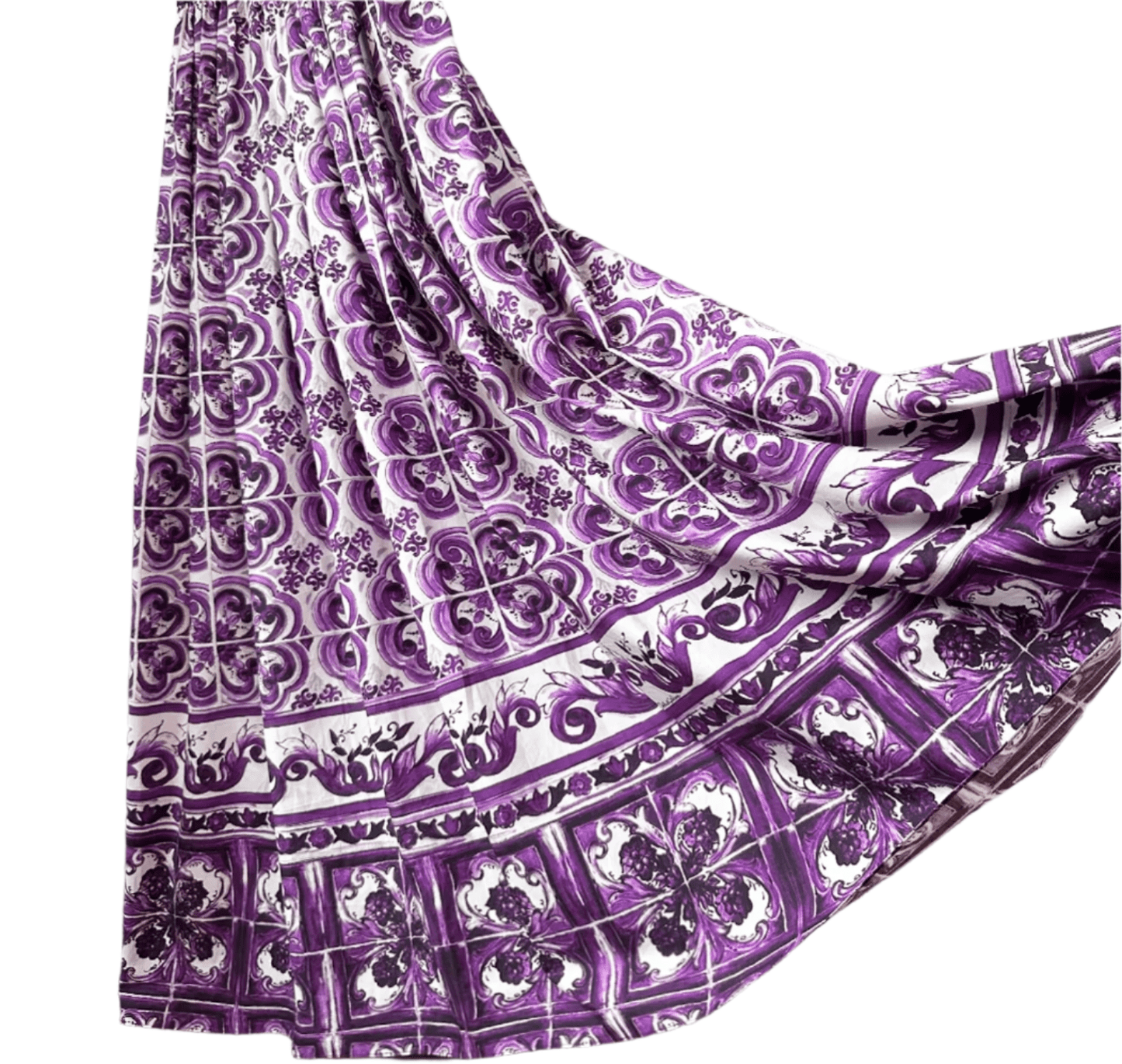 Italian Luxury Purple Majolica print 100% cotton bow shoulder maxi dress - Dress By Vicky