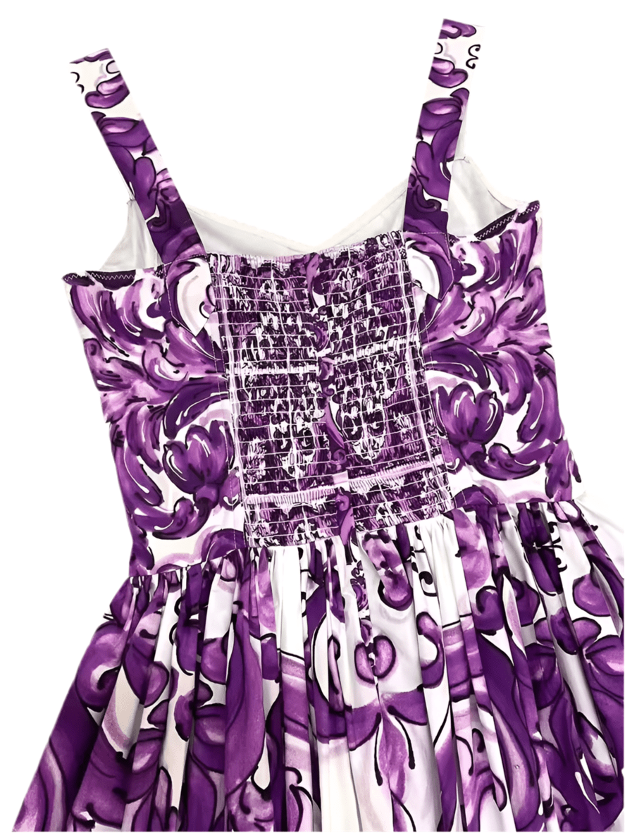 Italian Luxury Purple Majolica print 100% cotton dress - Dress By Vicky