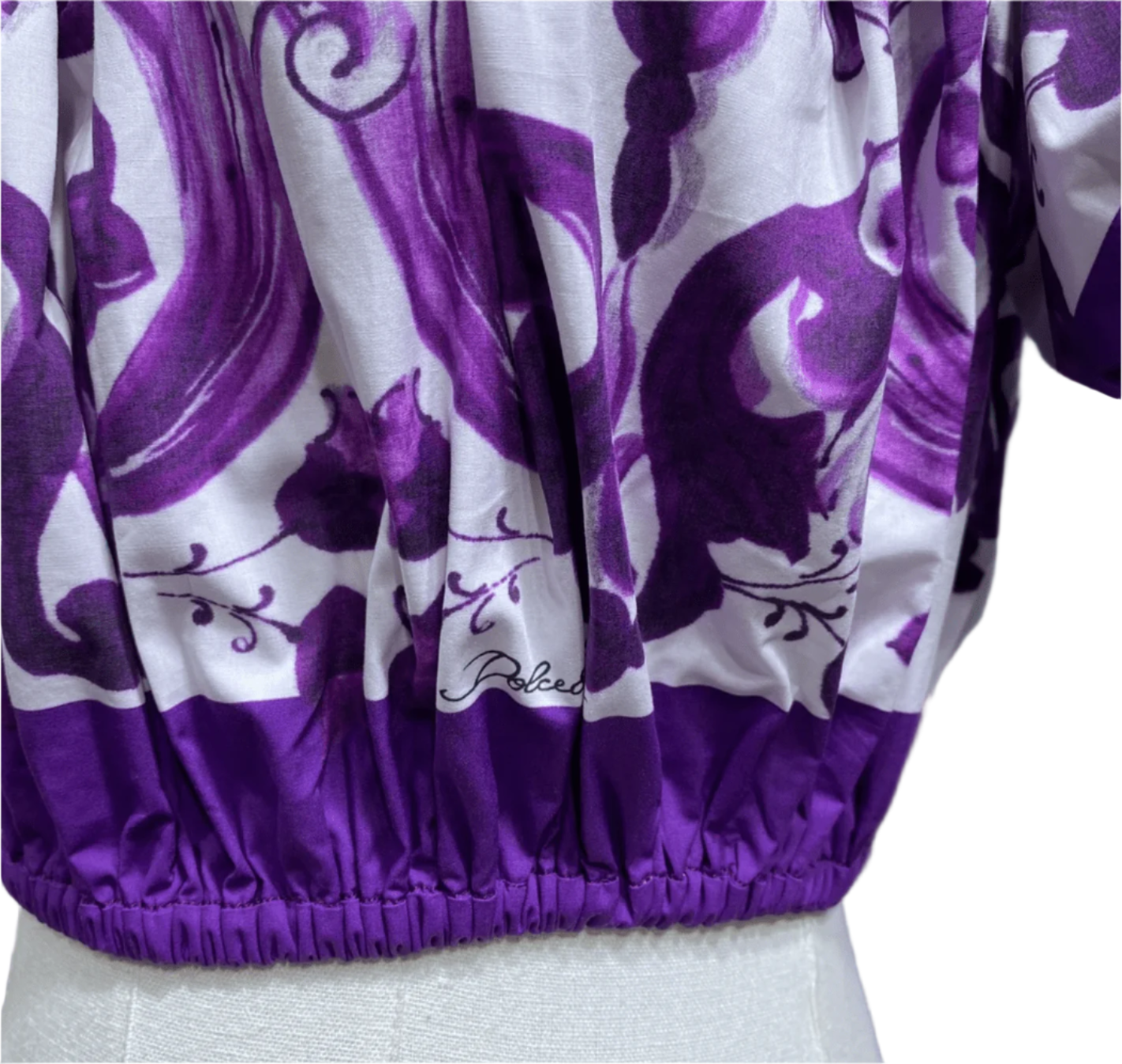 Italian Luxury Purple Majolica print 100% cotton off shoulder top - Dress By Vicky
