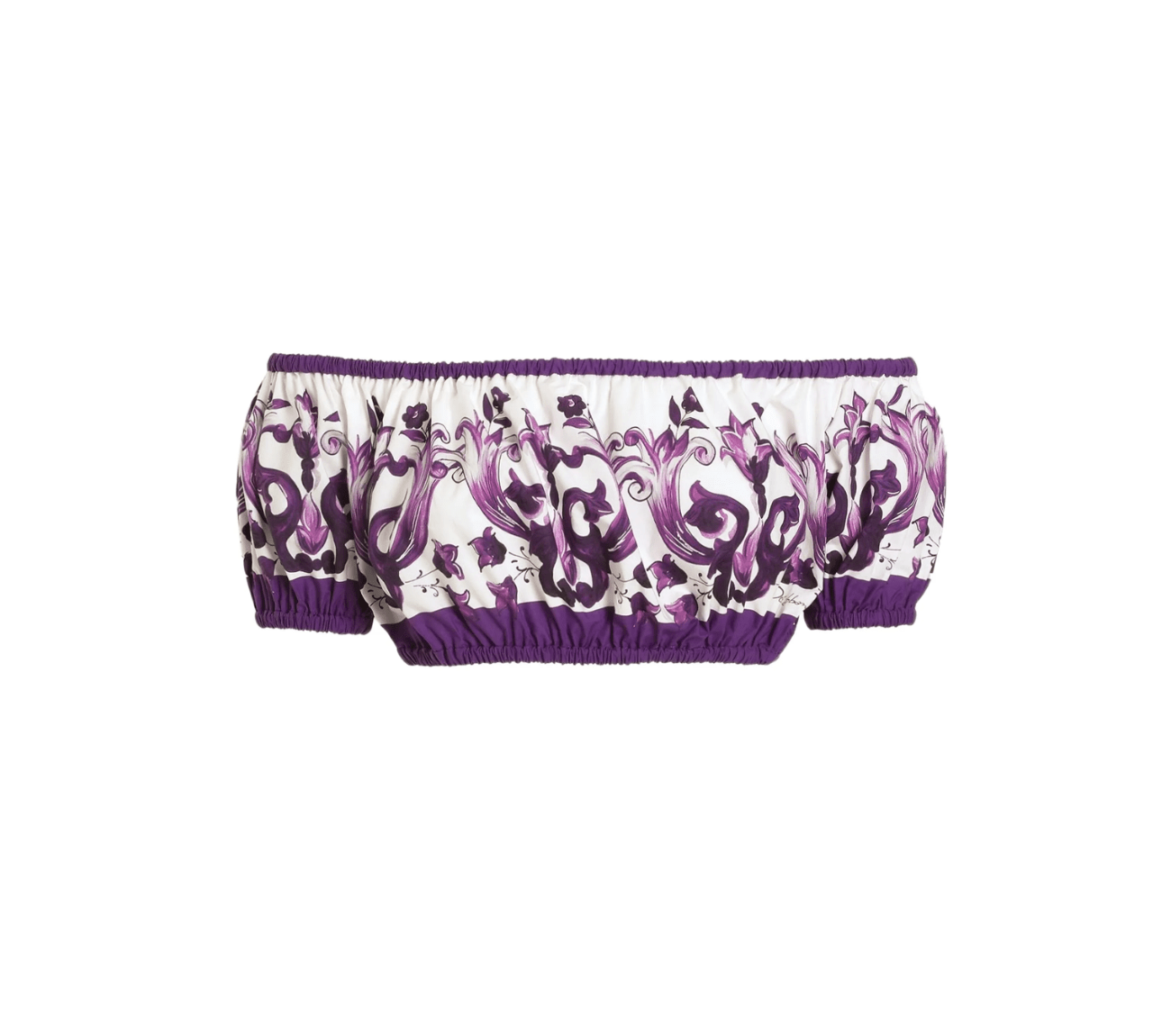 Italian Luxury Purple Majolica print 100% cotton off shoulder top - Dress By Vicky