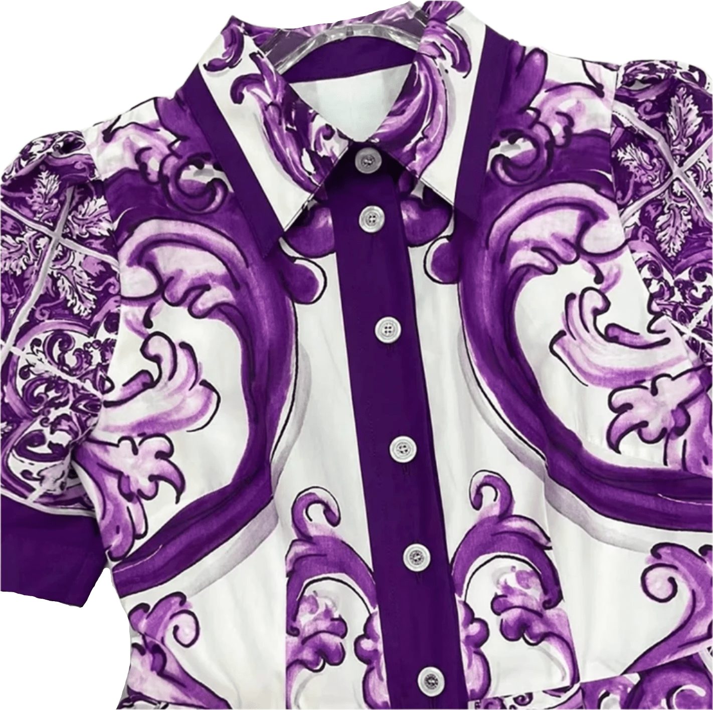 Italian Luxury Purple Majolica print 100% cotton shirt dress - Dress By Vicky