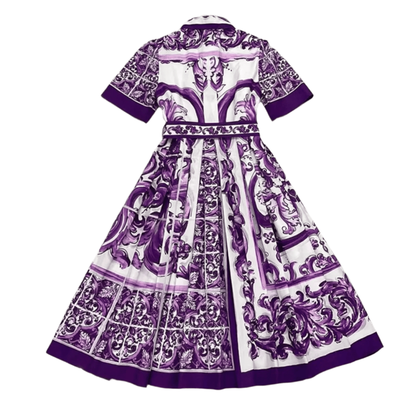 Italian Luxury Purple Majolica print 100% cotton shirt dress - Dress By Vicky