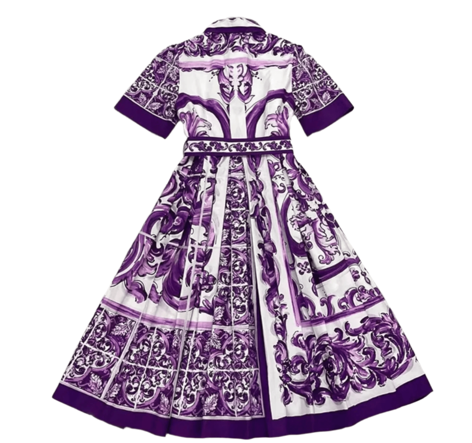 Italian Luxury Purple Majolica print 100% cotton shirt dress - Dress By Vicky